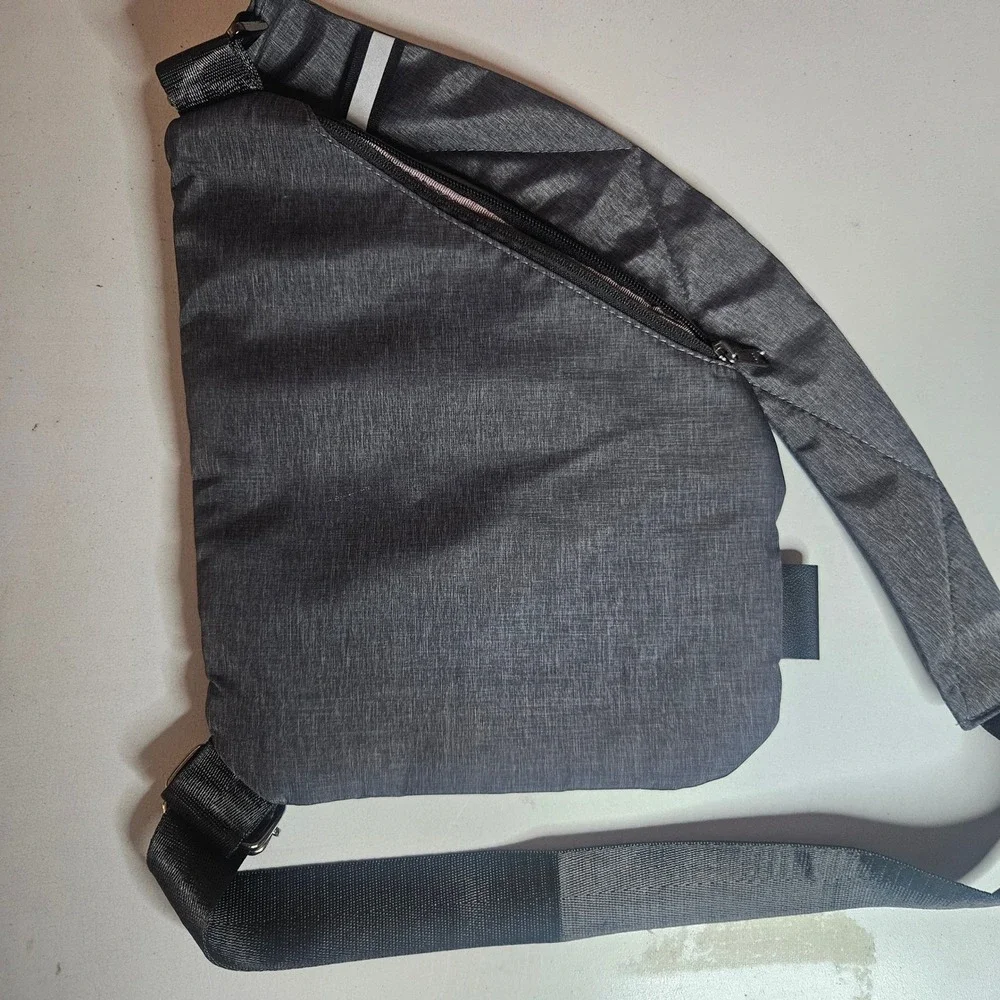 LPnd Slim Crossbody Sling Bag Heathered Grey Anti-Theft Travel Shoulder Pack